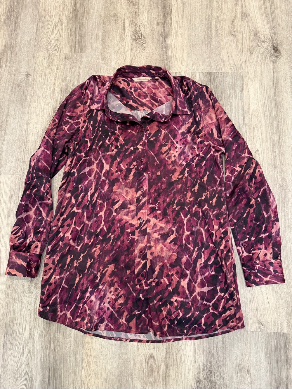 Soft Surroundings 100% Silk Animal Print Button Up Blouse Small